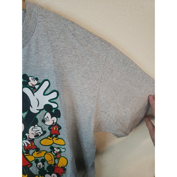 Vintage 80s 90S XL Walt Disney World Mickey Mouse TShirt GRAY STRIPED DEFECTS - Picture 12 of 14